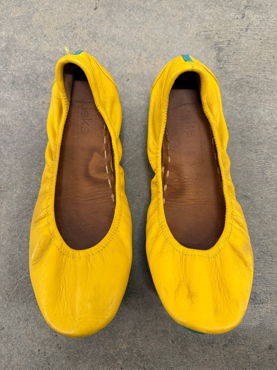 Tieks Shoes - Tieks Yellow Leather Ballet Flats with Teal Heel Tab